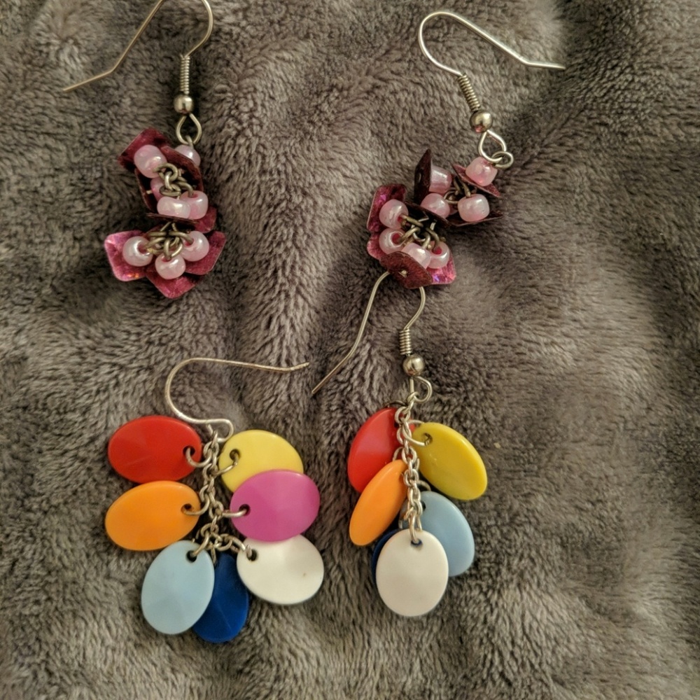 Fun multicolored earrings- 2 pairs